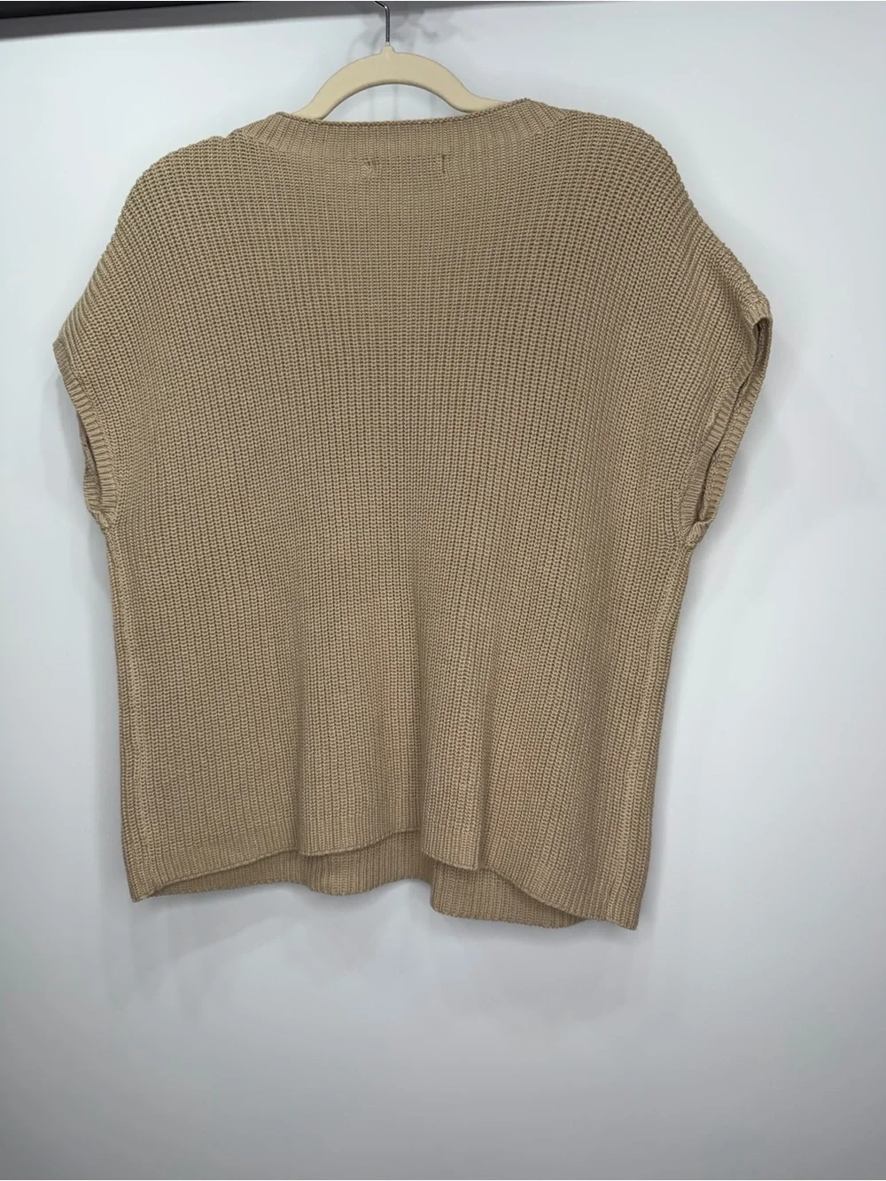 LILLUSORY 100% Cotton Sweater Top Large Beige Knit Sleeveless With Pocket - Picture 9 of 10